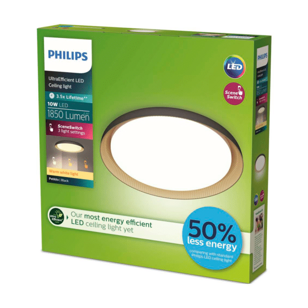 Plafón LED Philips PEBBLO Ultra Eficiente 10W - Elige tu Tono de Luz Color:Negro | Philips