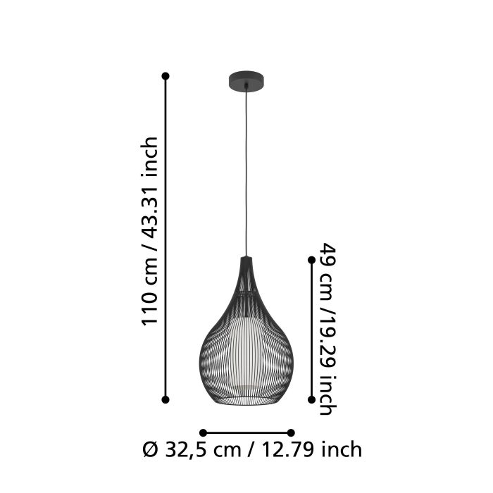 Lámpara Colgante Negra RAZONI 1 Ø32,5cm E27 | Eglo