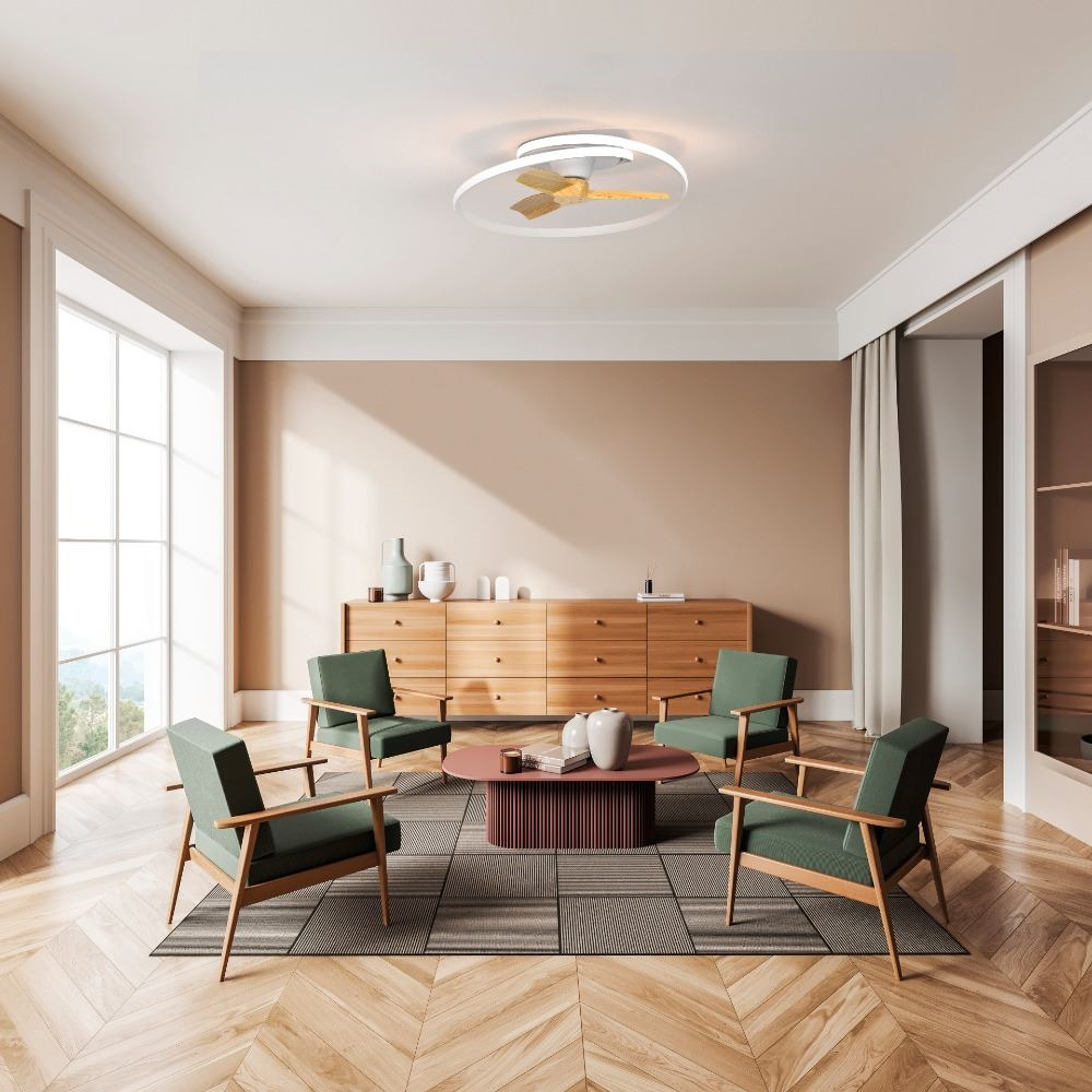 Plafón Ventilador de Techo Ocean Blanco y Madera LED 60W CCT Dimable