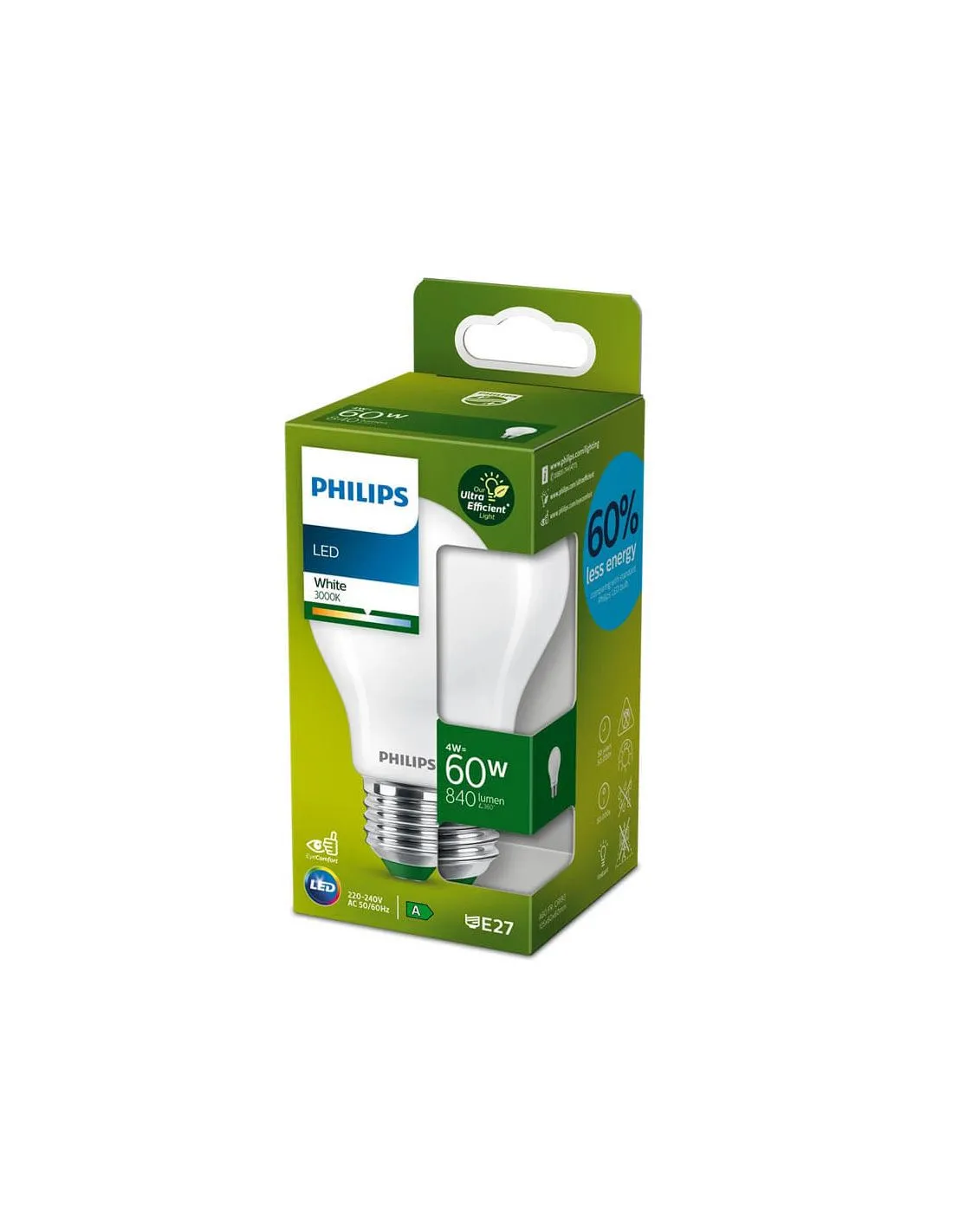 Bombilla LED Opaca A60 ultra eficiente 4W - 60W E27 Etiqueta Energética Clase A - Philips