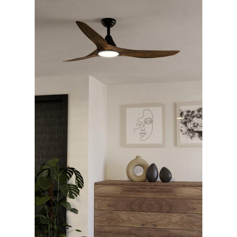 Ventilador de Techo LED Ø132cm Negro Mate y Madera con Mando | Eglo