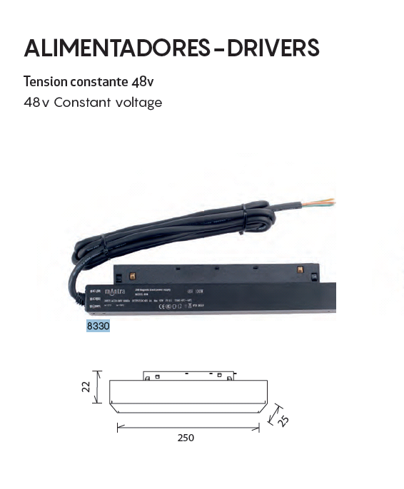 Kit Carril Magnético 48V Mantra Magneto Negro con 2 Focos LED 7W 3000K