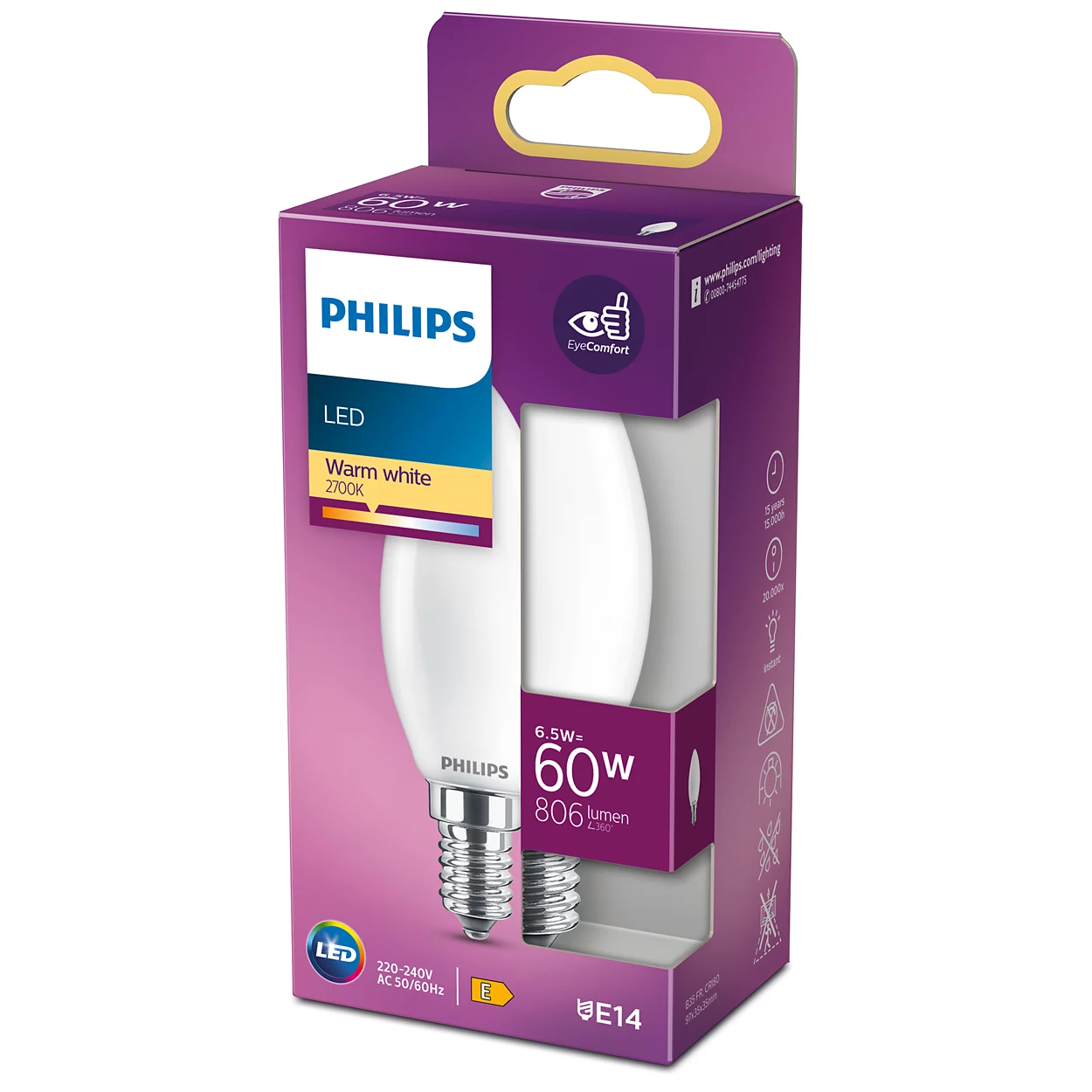   LED Vela de filamento mate 60 W B35 E14 | Philips