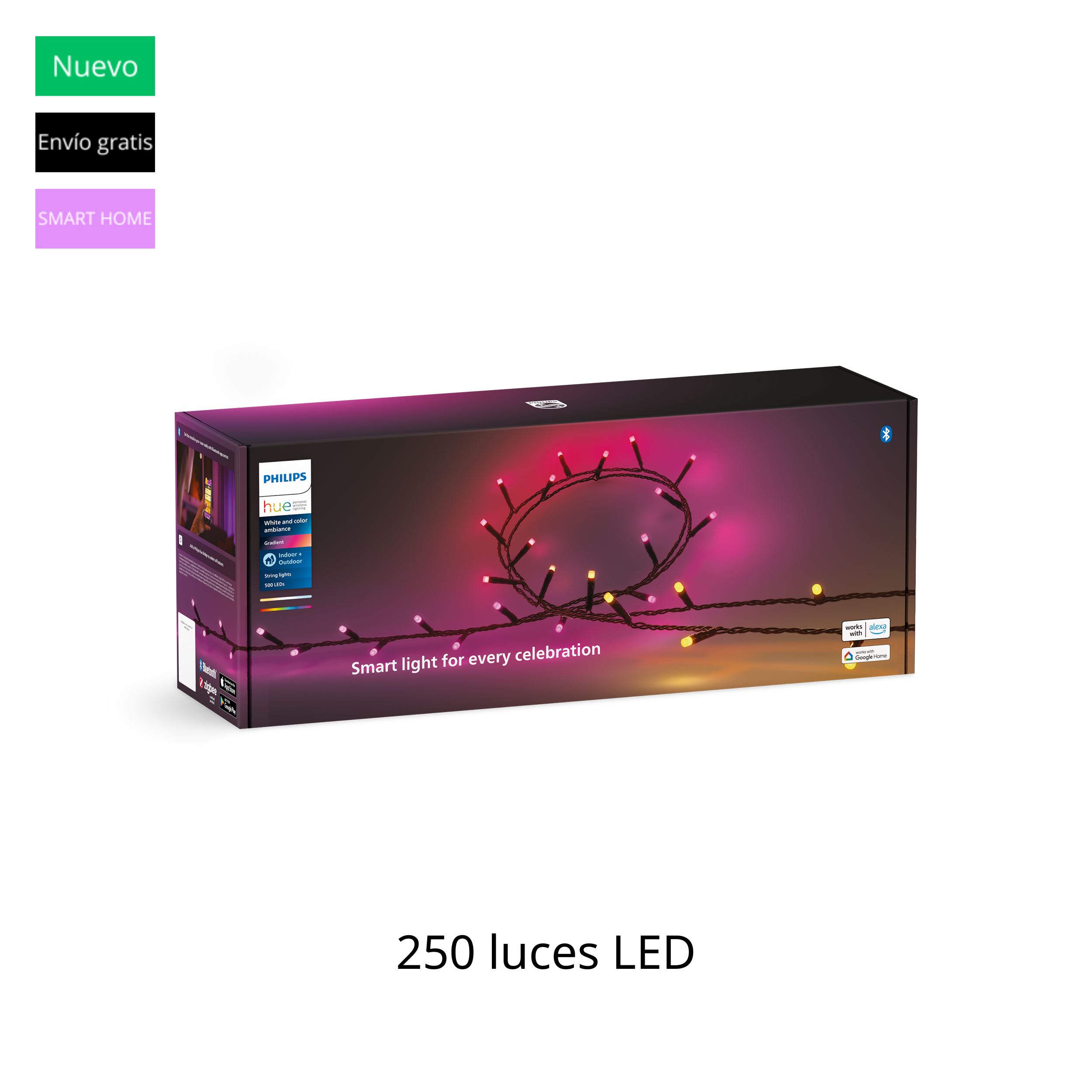 Guirnalda luces -  Festavia, 250 minileds, 30W, Sincronización música, Cable 20m | Philips Hue