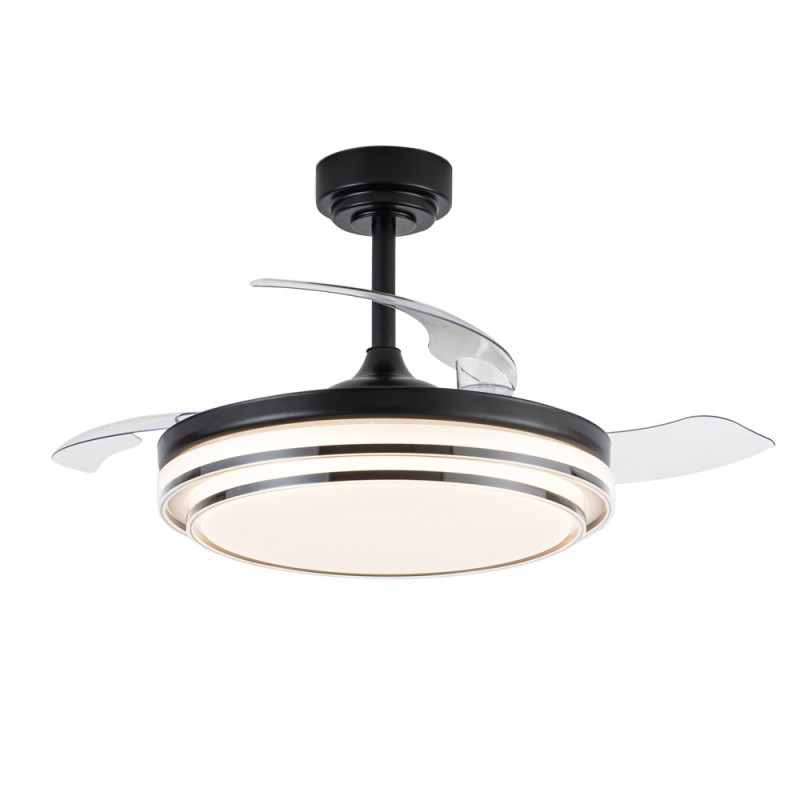 Ventilador de Techo LED con Aspas Retráctiles LANDER Negro 72W CCT | CristalRecord