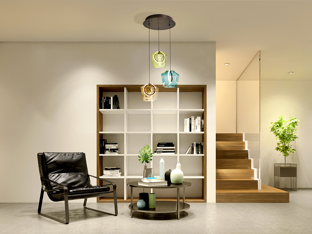 Lámpara Colgante LED Schuller Ingrid 3 Luces | Tulipas Cristal Tintado Multicolor