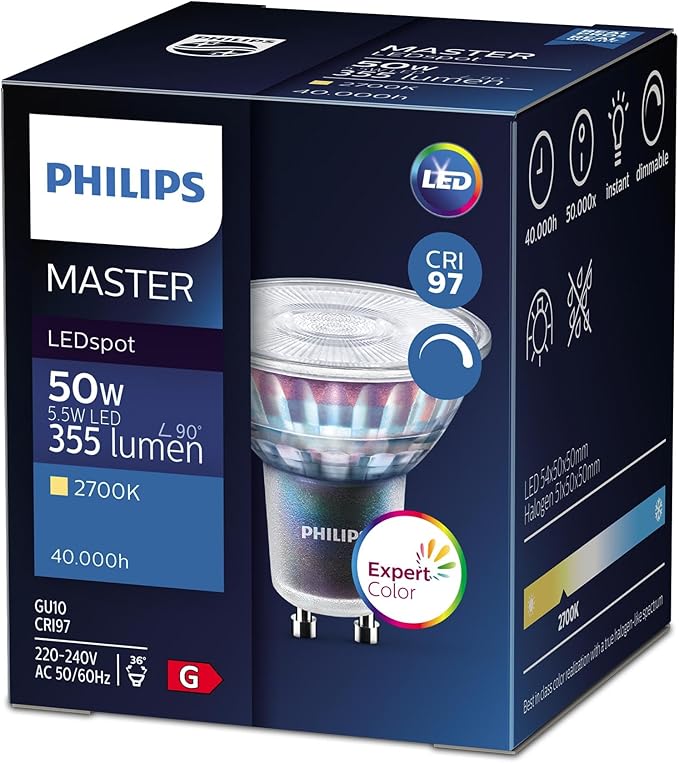 Bombilla LED Philips MASTER ExpertColor 5.5W (Equiv. 50W) GU10 2700K 36D Regulable