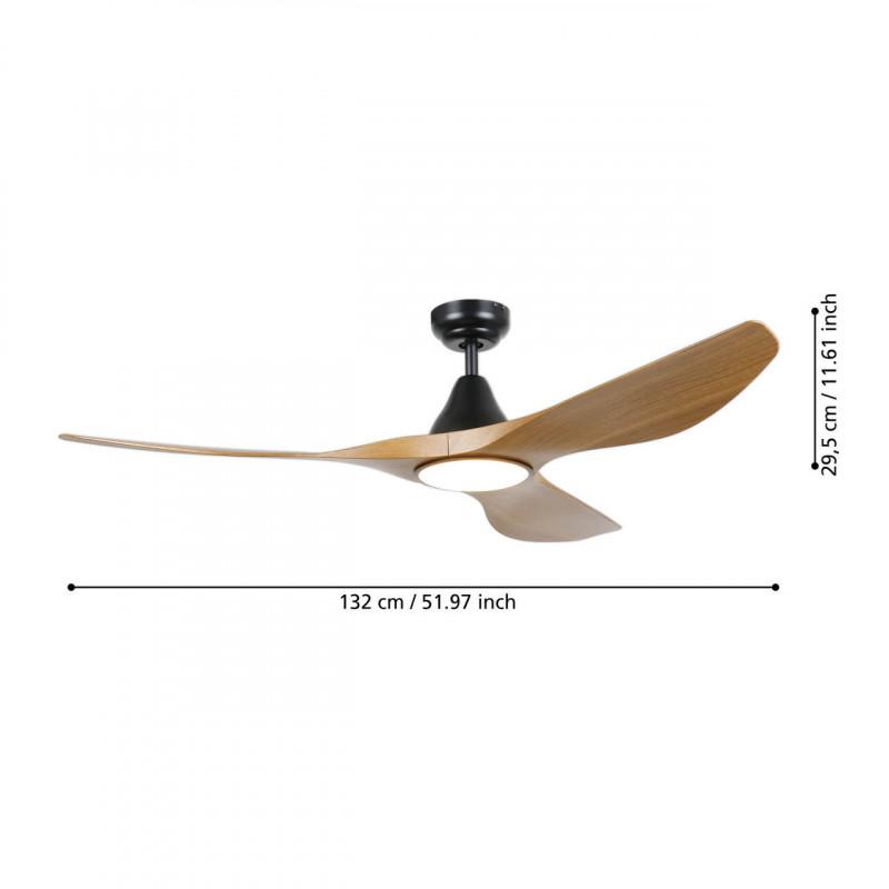 Ventilador de Techo LED Ø132cm Negro Mate y Madera con Mando | Eglo