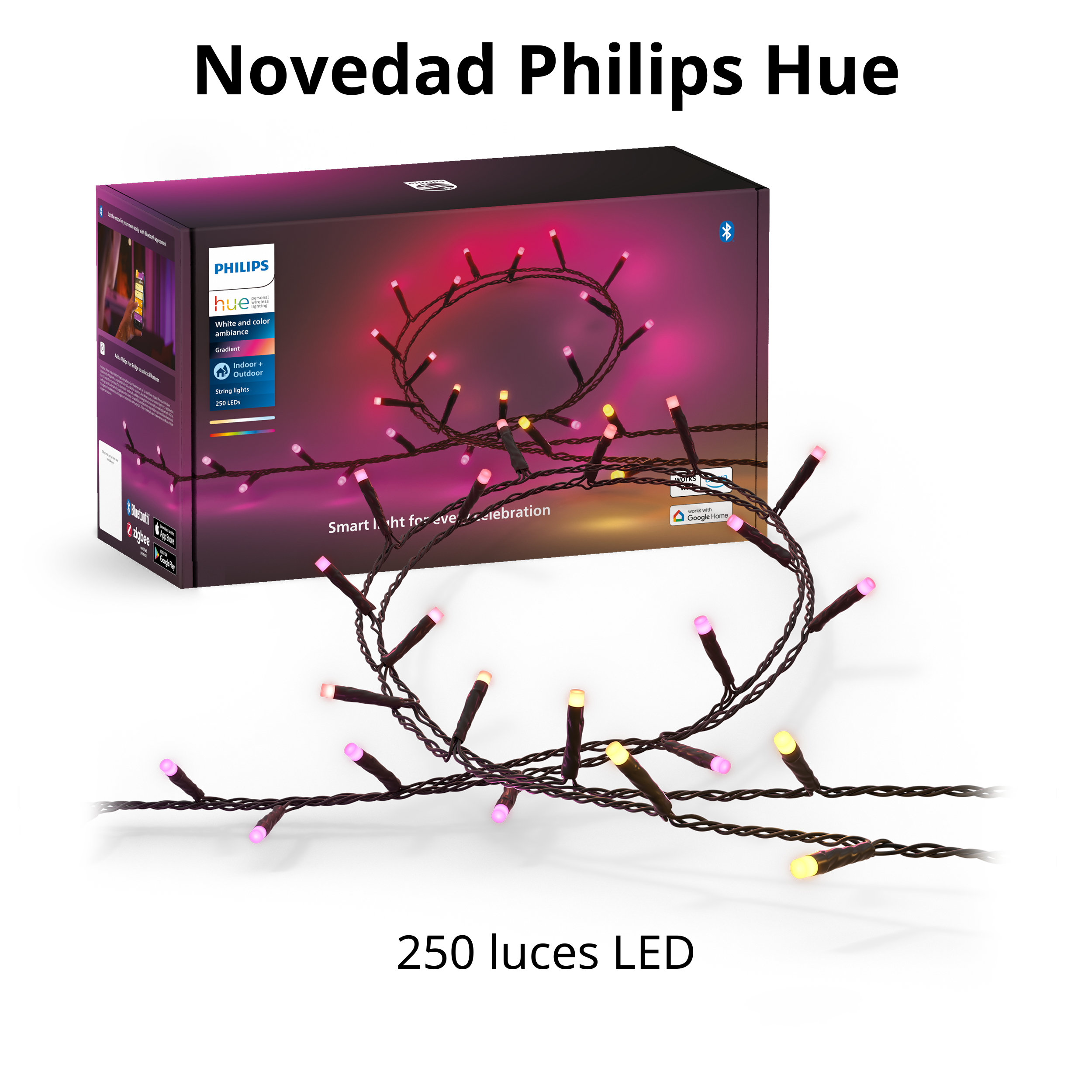 Guirnalda luces -  Festavia, 250 minileds, 30W, Sincronización música, Cable 20m | Philips Hue