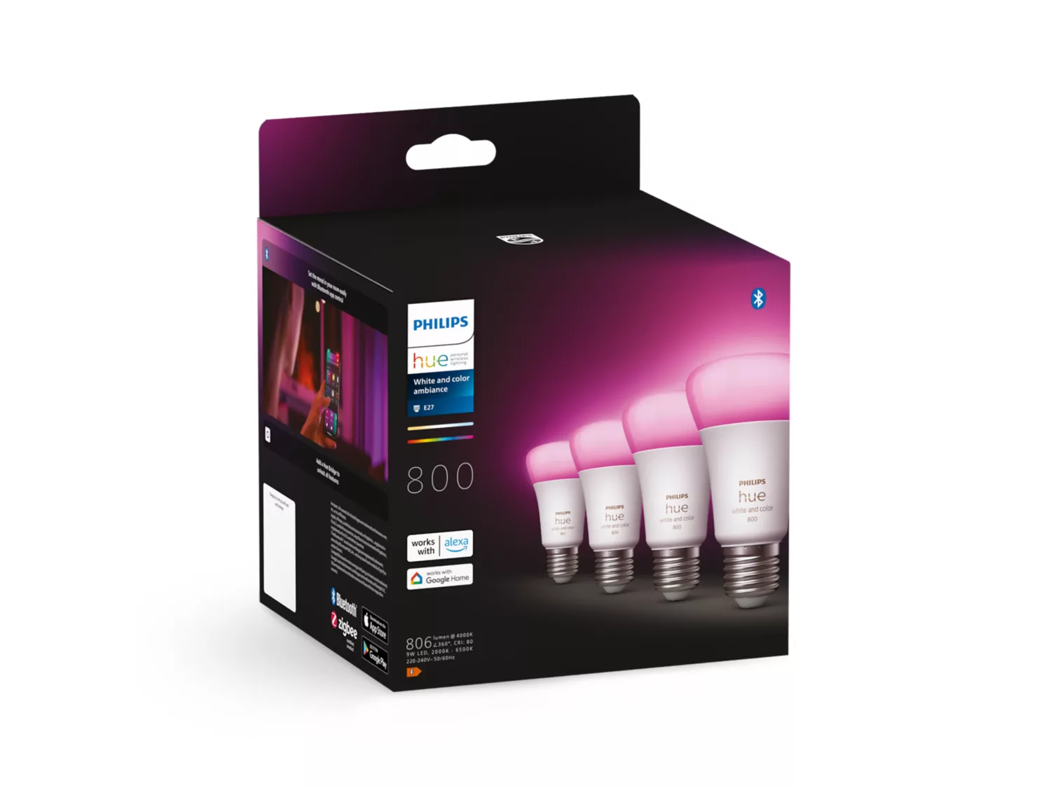 Bombilla inteligente A60 - E27 - 800 White And Color Ambiance (paquete de 4) | Philips Hue 