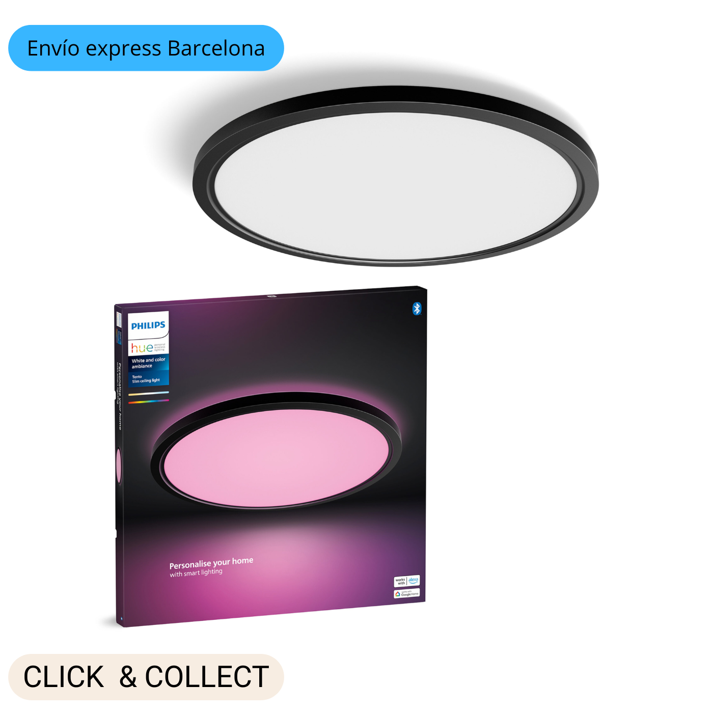 Panel de techo LED Tento WCA redondo de 54,2 cm negro | Philips Hue