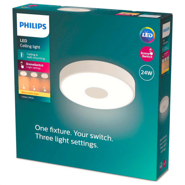 Plafón LED Cuadrado Coiner 24W Blanco con Luz Cálida (3 Intensidades) | Philips