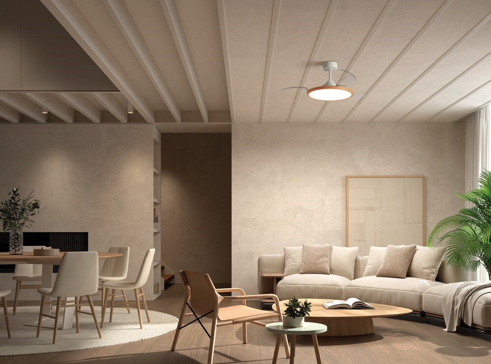 Ventilador de Techo Retráctil Corfu Blanco Natural con Luz LED