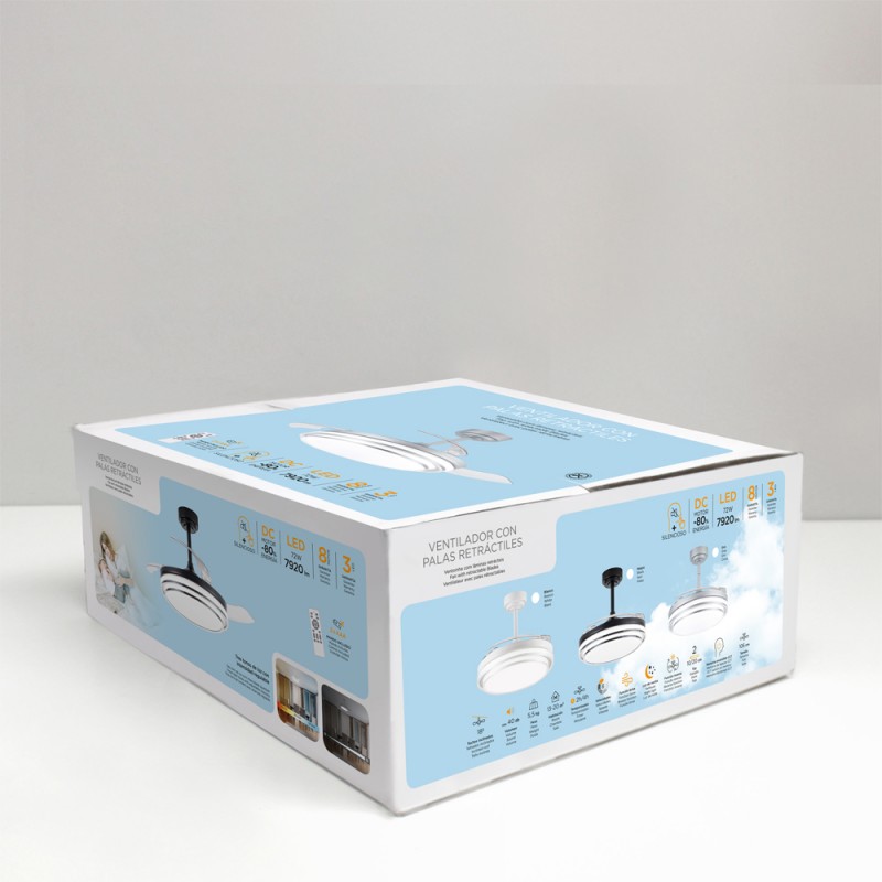 Ventilador de Techo LED con Aspas Retráctiles LANDER Negro 72W CCT | CristalRecord