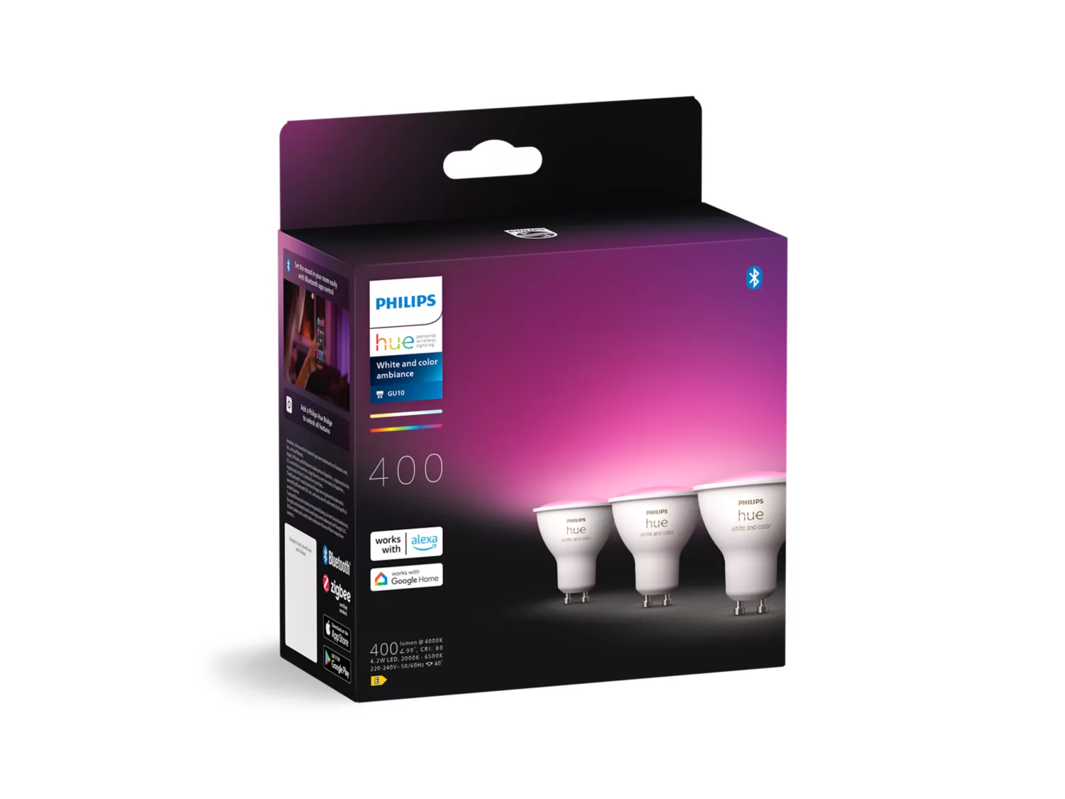 Pack de 3 bombillas inteligentes 4,3W GU10 White and Color Ambiance - Philips Hue