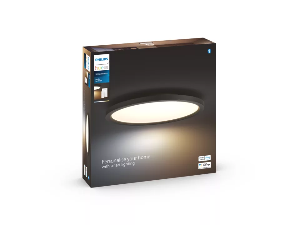  🟡  Panel Led Inteligente Philips Hue Aurelle, 24.5W-2450 lúmens, Luz Blanca de Cálida a Fría, 39cm de diámetro,  ⚫  Negro