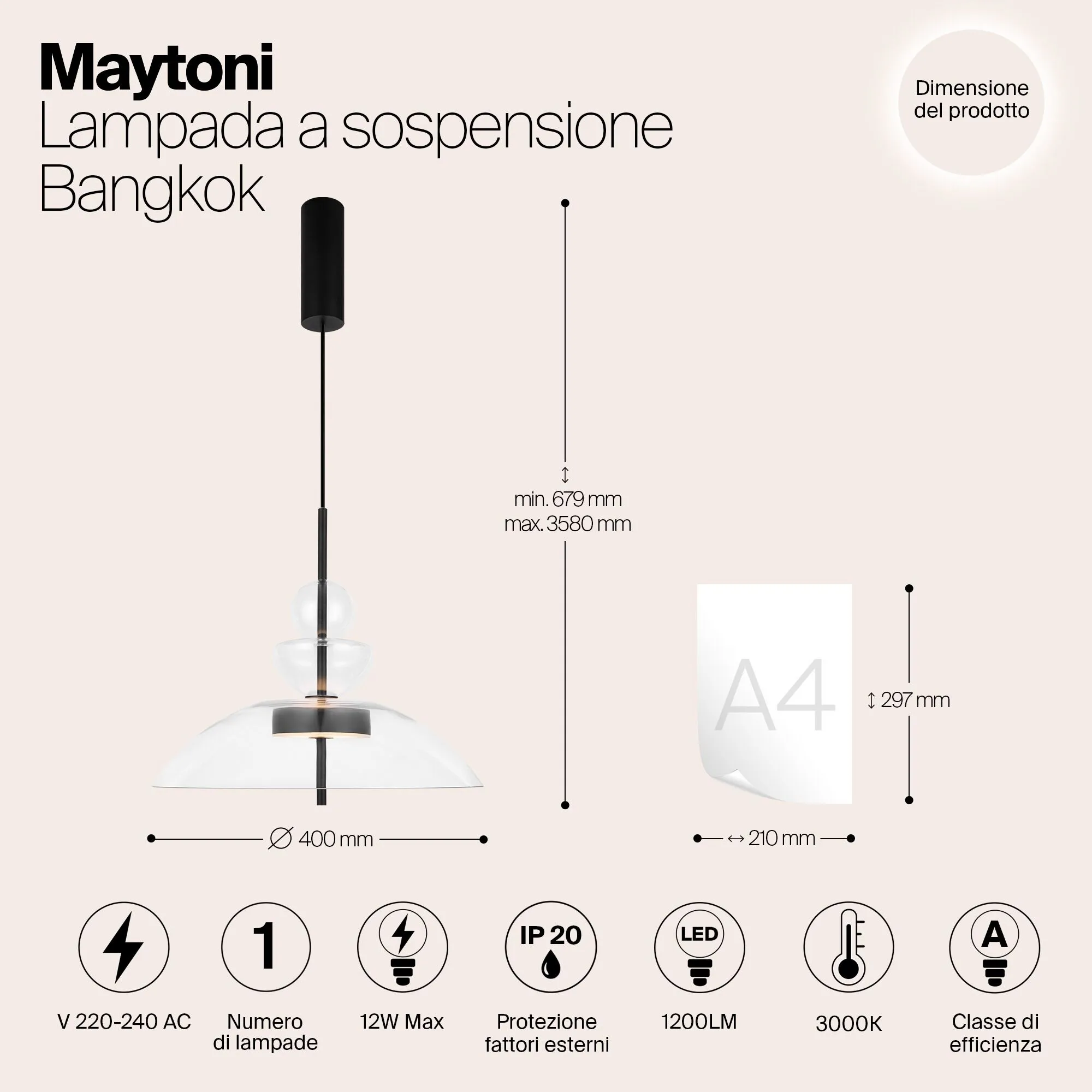 Lámpara colgante Bangkok Negro-Fumé  | Maytoni